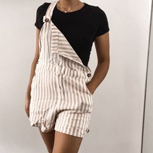 White and beige striped overalls